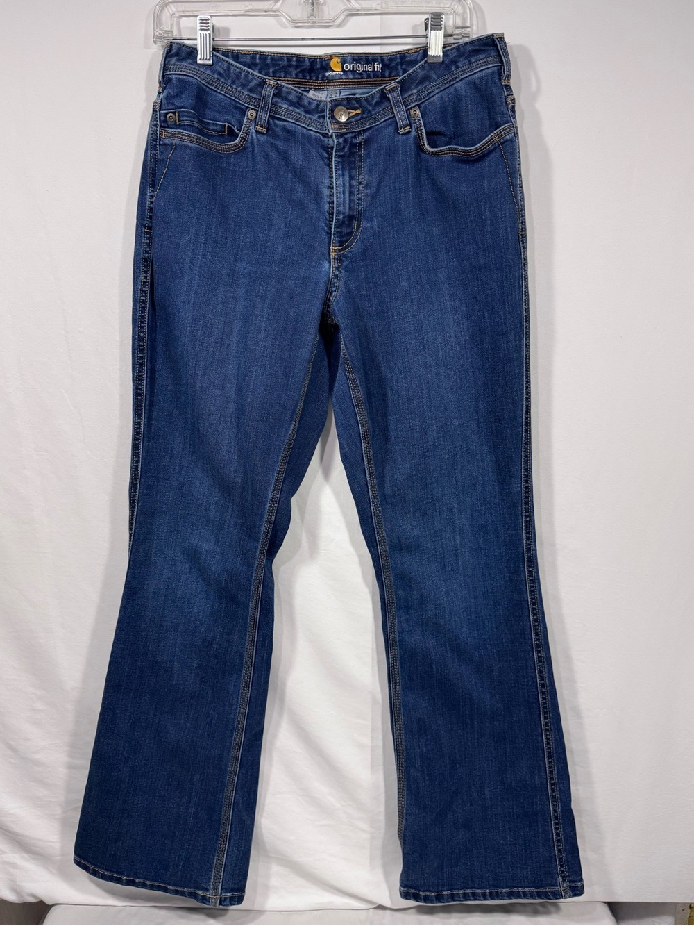 Carhartt Original Fit Bootcut Jeans Womens 12 Regular Dark Wash Stretch Denim